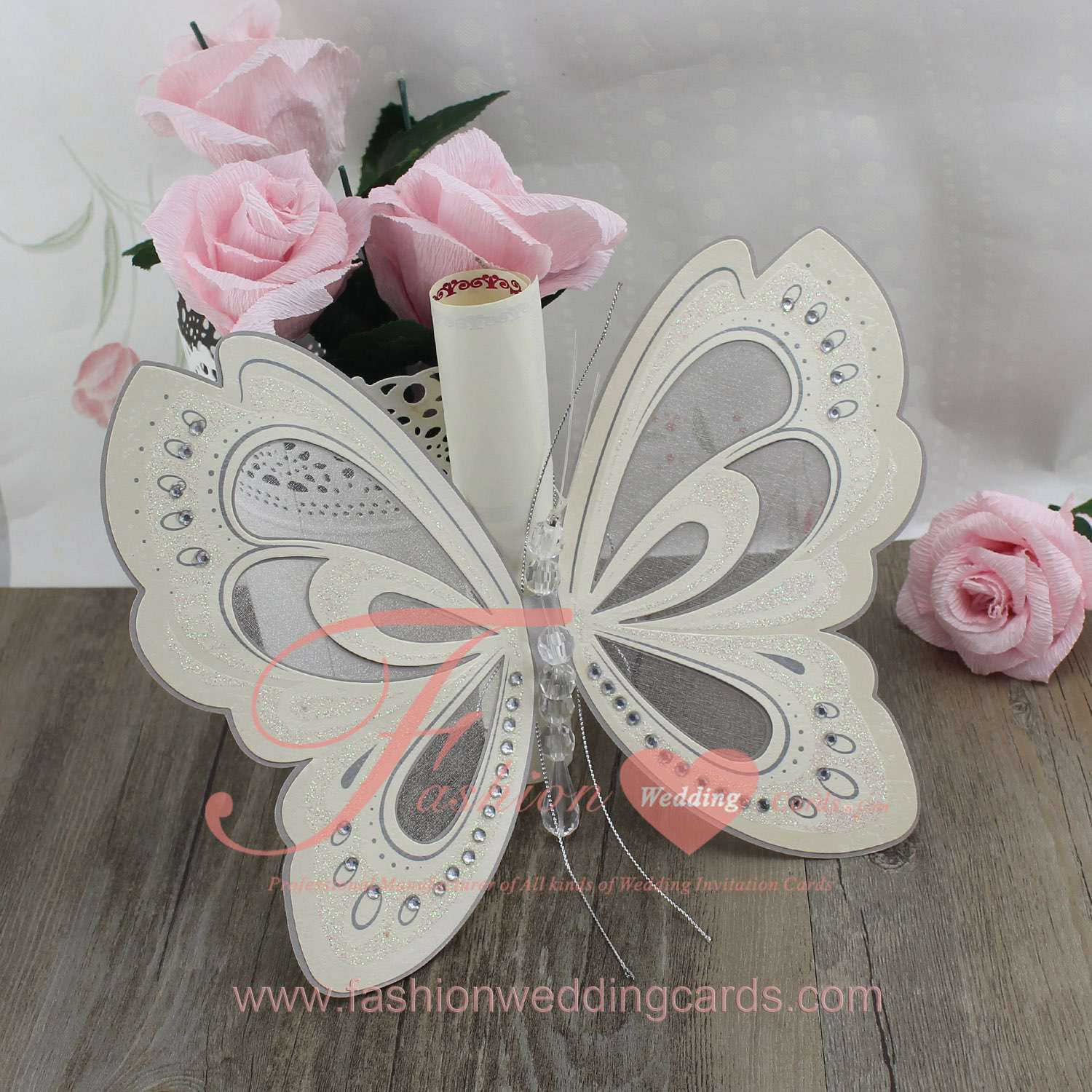 T192 Ivory Wedding Invitation Butterfly